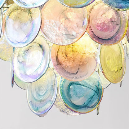 Margaux Glass Chandelier, Hand-Blown Discs with Cascading Metal Frame