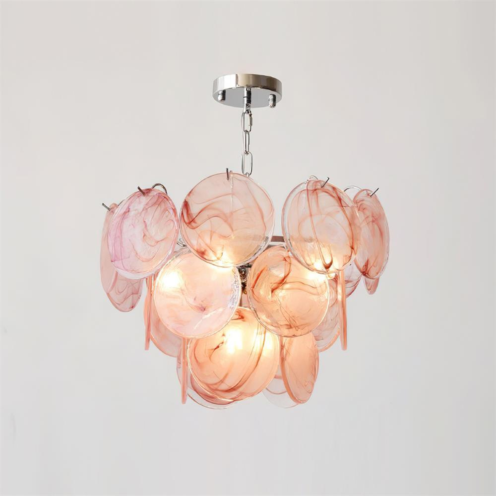 Margaux Glass Chandelier, Hand-Blown Discs with Cascading Metal Frame