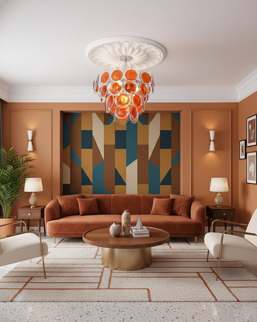 Margaux Glass Chandelier, Hand-Blown Discs with Cascading Metal Frame