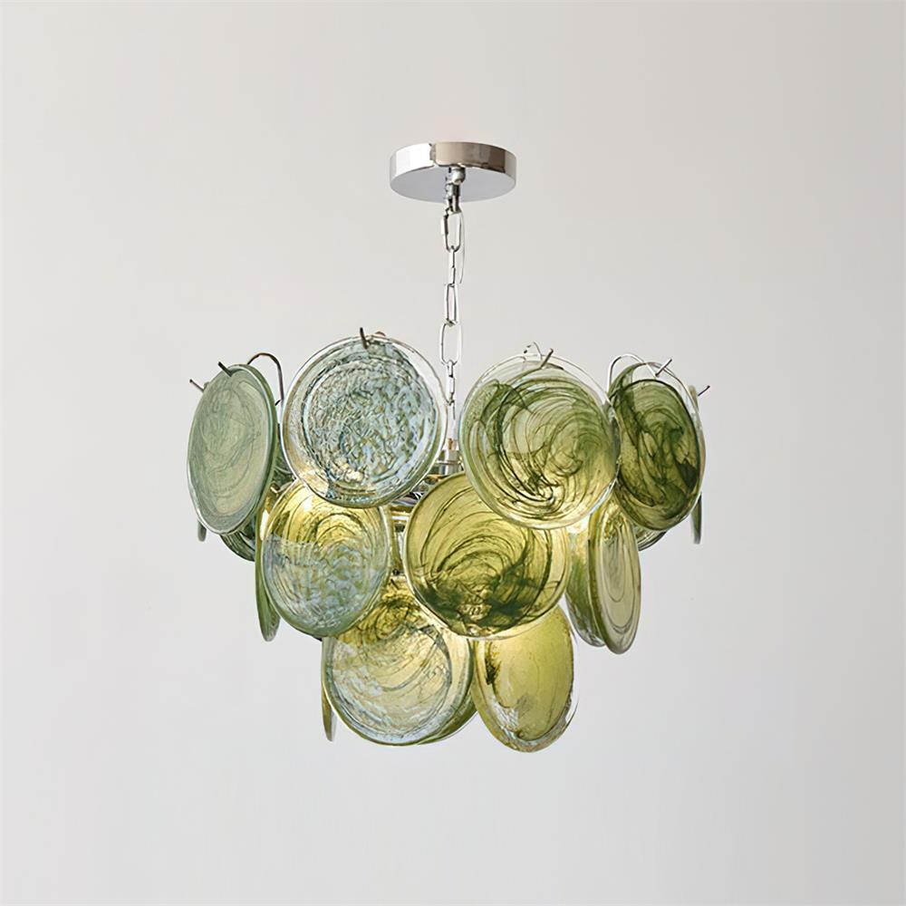 Margaux Glass Chandelier, Hand-Blown Discs with Cascading Metal Frame