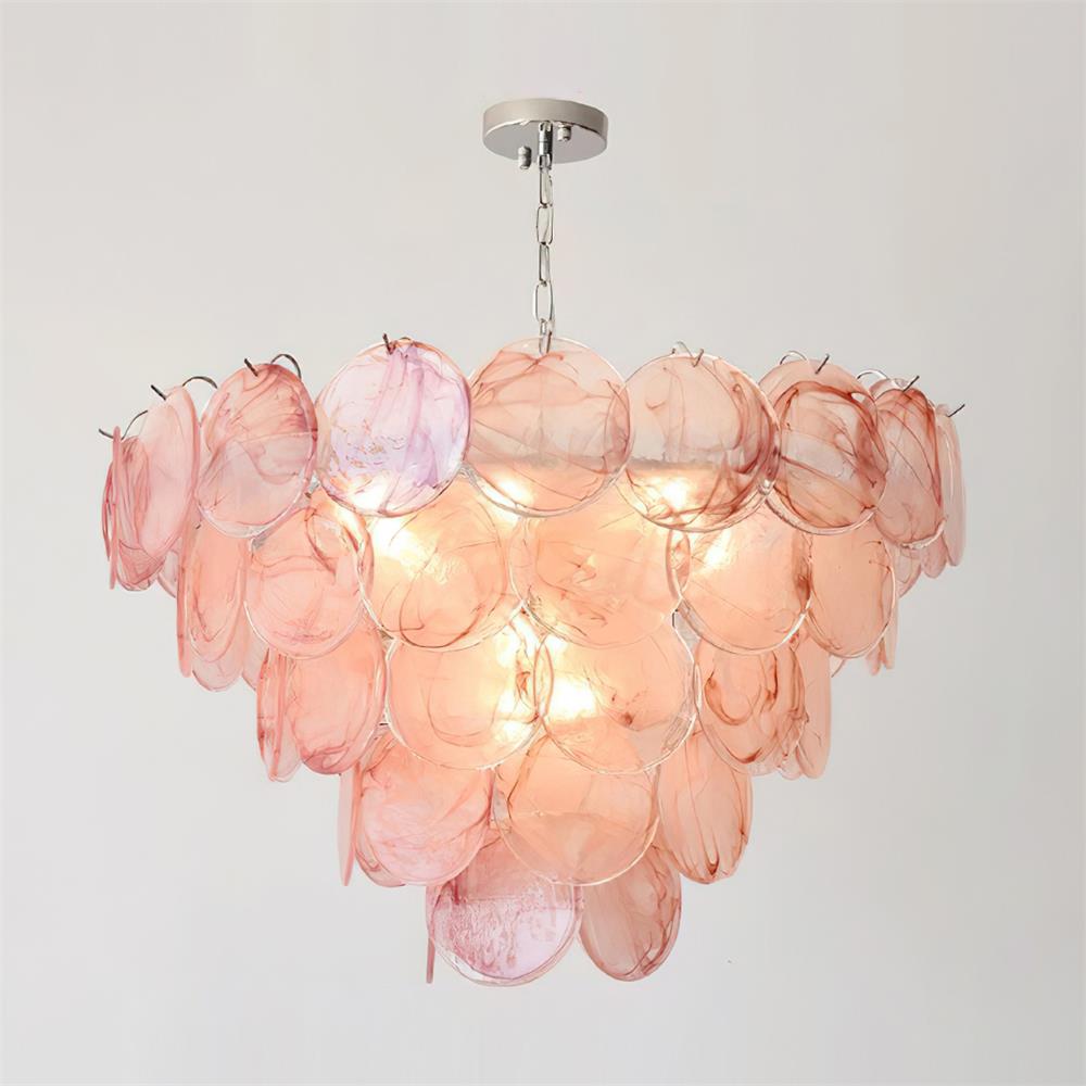 Margaux Glass Chandelier, Hand-Blown Discs with Cascading Metal Frame