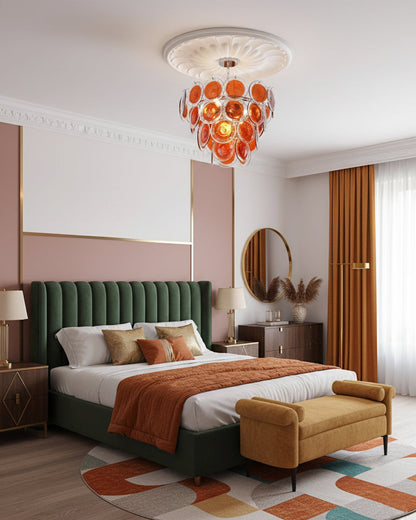 Margaux Glass Chandelier, Hand-Blown Discs with Cascading Metal Frame