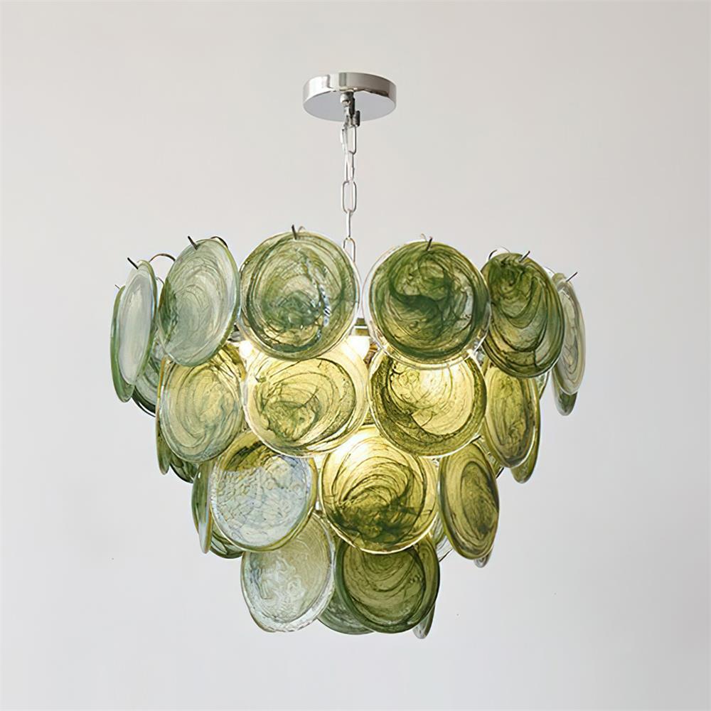 Margaux Glass Chandelier, Hand-Blown Discs with Cascading Metal Frame