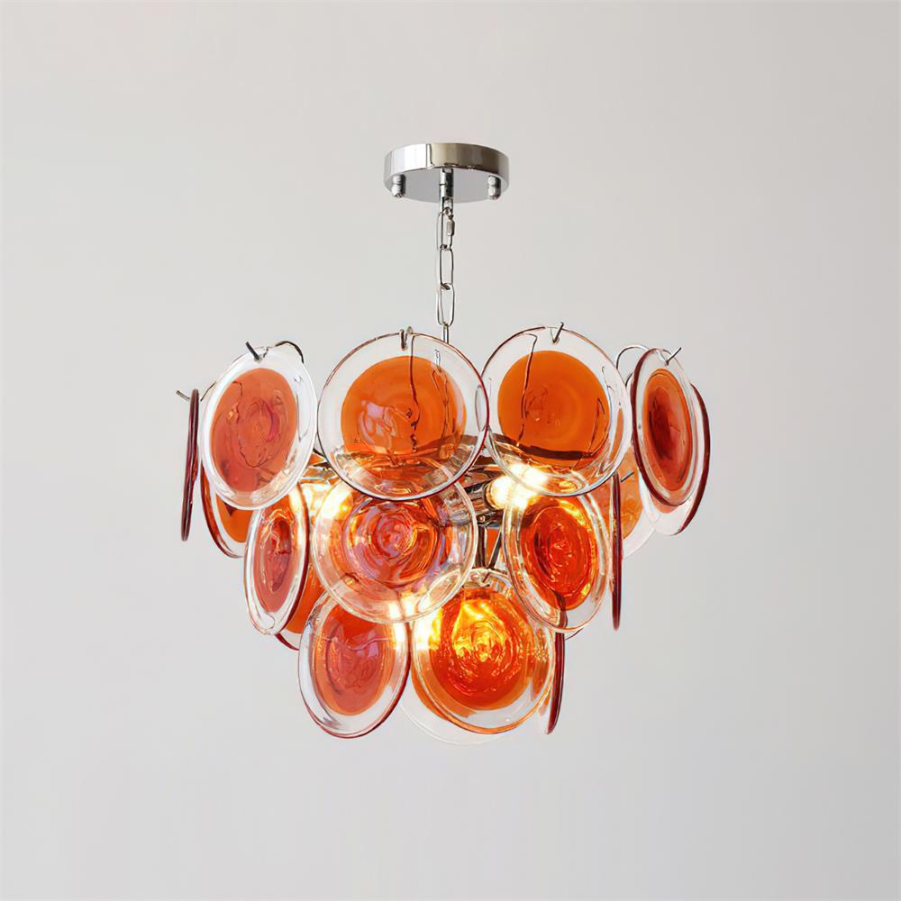 Margaux Glass Chandelier, Hand-Blown Discs with Cascading Metal Frame