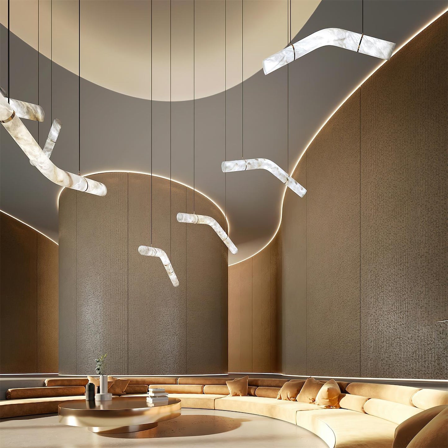 Isabelle Alabaster Chandelier, Sculptural Curved Design with Integrated LEDs