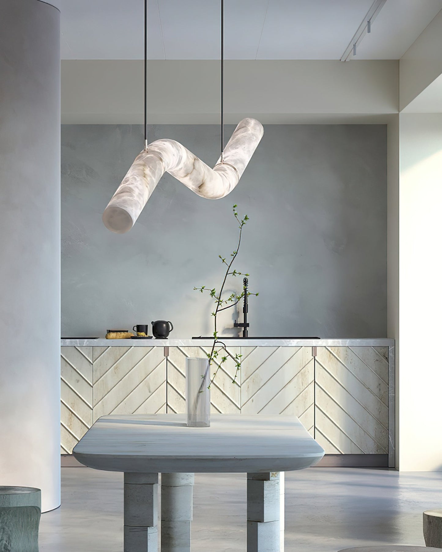 Isabelle Alabaster Chandelier, Sculptural Curved Design with Integrated LEDs