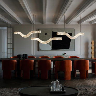 Isabelle Alabaster Chandelier, Sculptural Curved Design with Integrated LEDs