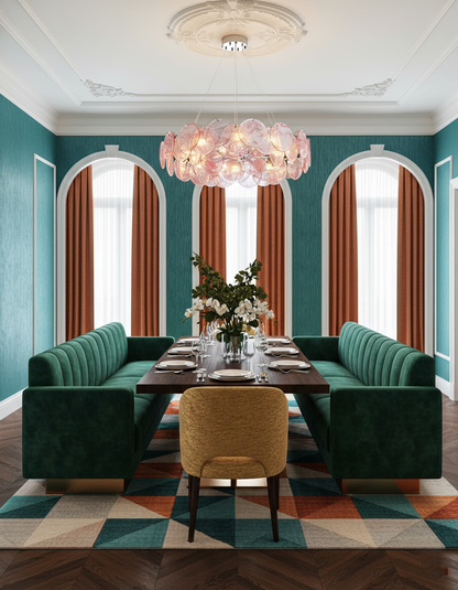 Éloise Glass Chandelier, Cascading Pink Murano-Style Discs with Metal Frame