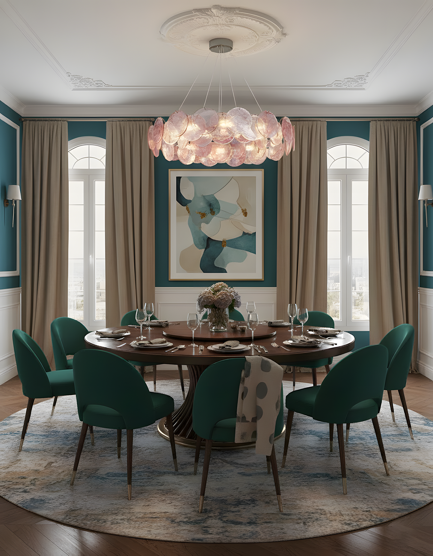 Éloise Glass Chandelier, Cascading Pink Murano-Style Discs with Metal Frame