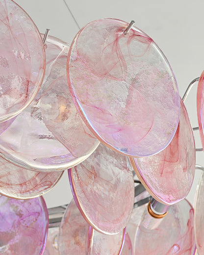 Éloise Glass Chandelier, Cascading Pink Murano-Style Discs with Metal Frame