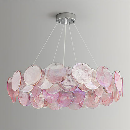 Éloise Glass Chandelier, Cascading Pink Murano-Style Discs with Metal Frame
