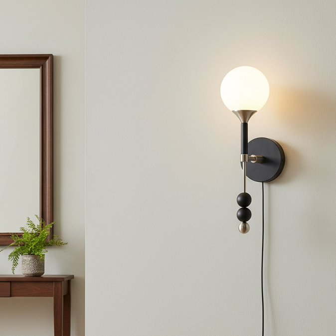 Élodie Lolli Plug-In Wall Lamp with Frosted Glass Orb