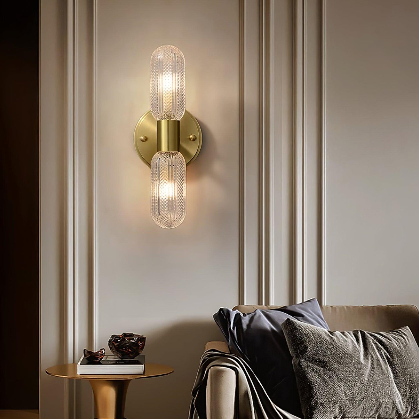 Elara Nordic Brass Wall Lamp with Dual Glass Light Design