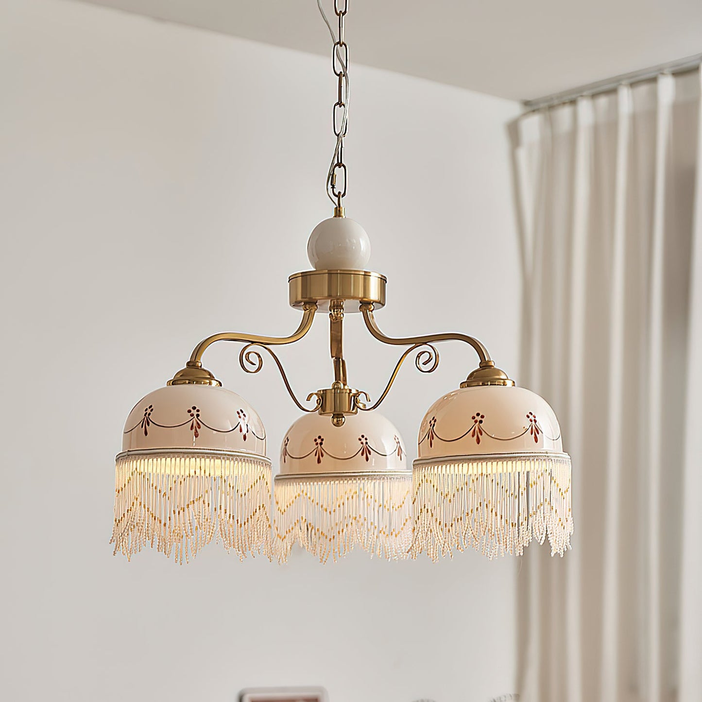 Colette Vintage Chandelier, Beaded Glass Shades with Metal Frame