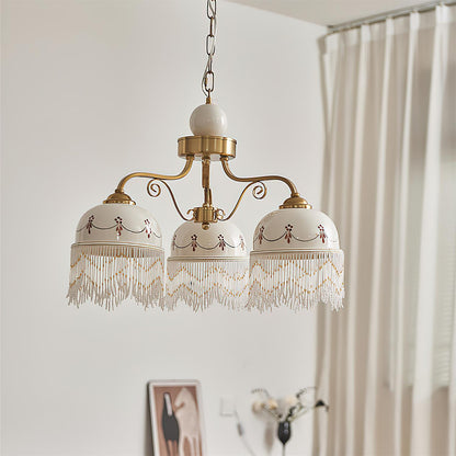 Colette Vintage Chandelier, Beaded Glass Shades with Metal Frame