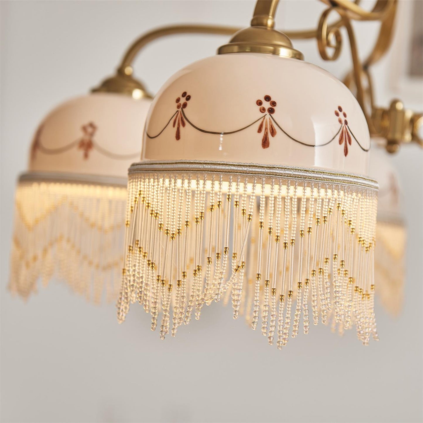Colette Vintage Chandelier, Beaded Glass Shades with Metal Frame
