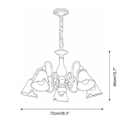 Aurélie Petal Chandelier, Amber Glass Shades with Curved Brass Arms
