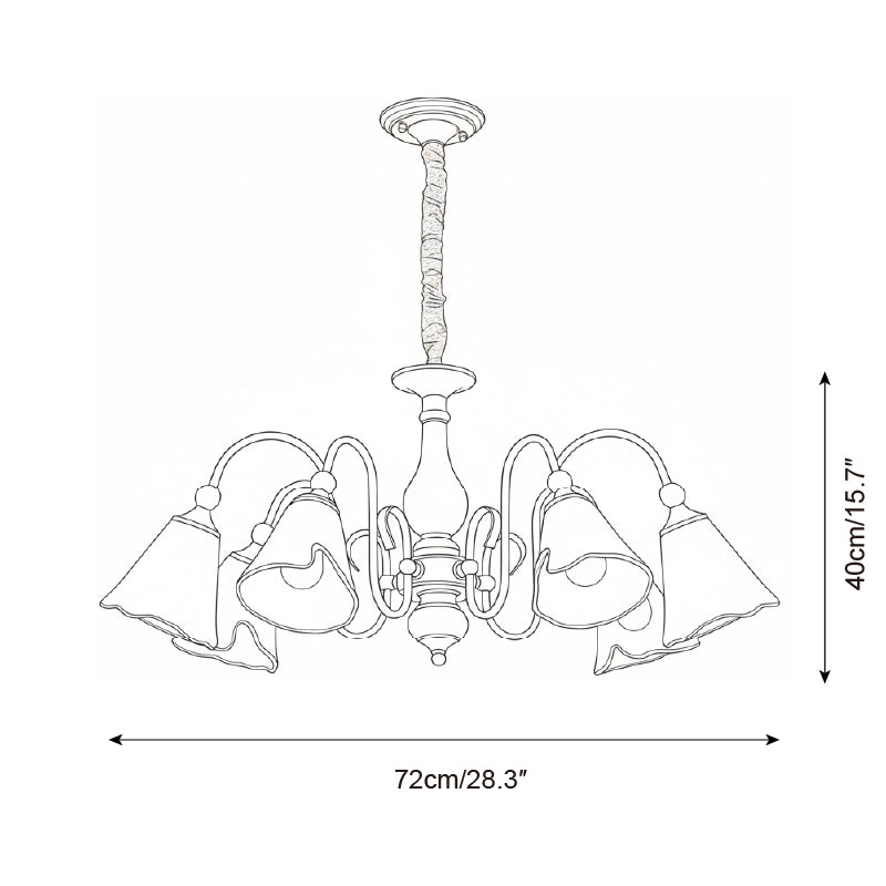 Aurélie Petal Chandelier, Amber Glass Shades with Curved Brass Arms