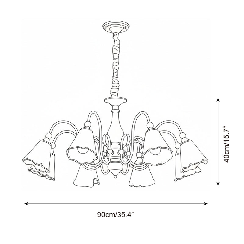 Aurélie Petal Chandelier, Amber Glass Shades with Curved Brass Arms