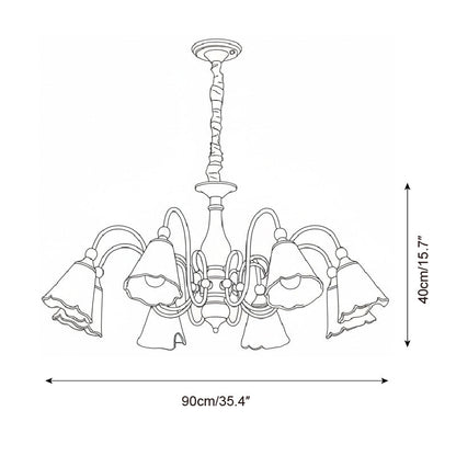 Aurélie Petal Chandelier, Amber Glass Shades with Curved Brass Arms