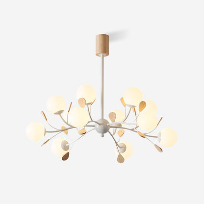 Anaïs Wood Chandelier, Frosted Glass Shades with Metal Frame