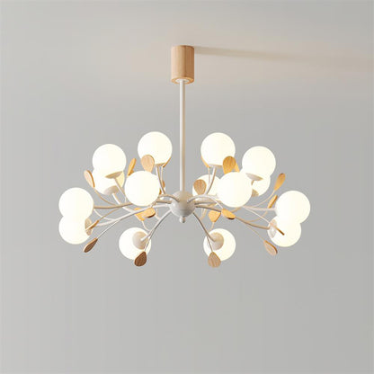 Anaïs Wood Chandelier, Frosted Glass Shades with Metal Frame