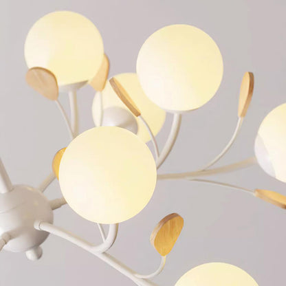Anaïs Wood Chandelier, Frosted Glass Shades with Metal Frame