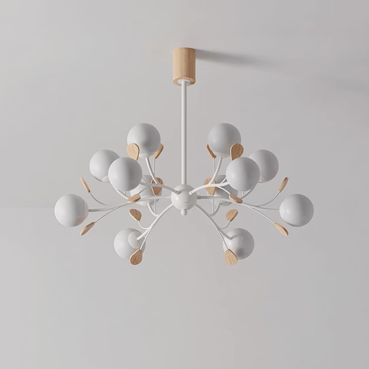 Anaïs Wood Chandelier, Frosted Glass Shades with Metal Frame