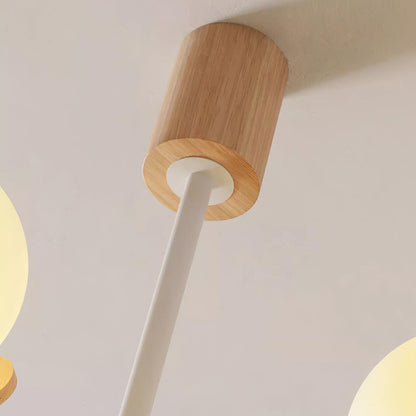 Anaïs Wood Chandelier, Frosted Glass Shades with Metal Frame