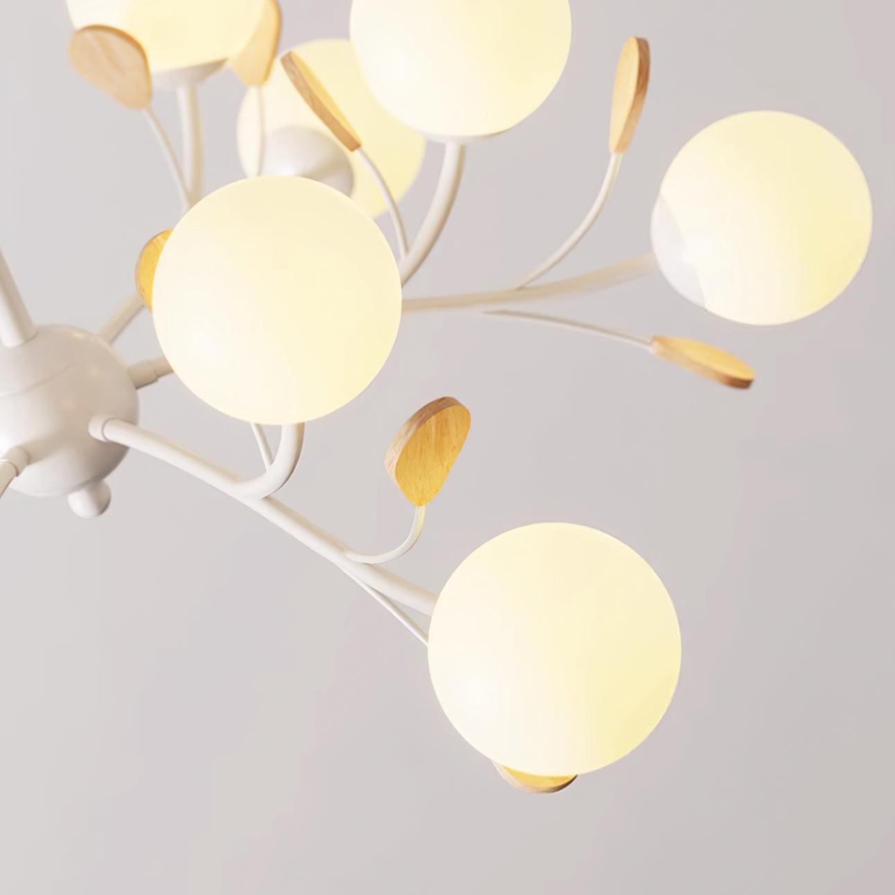 Anaïs Wood Chandelier, Frosted Glass Shades with Metal Frame