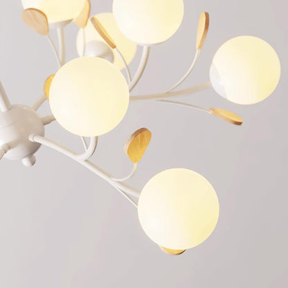 Anaïs Wood Chandelier, Frosted Glass Shades with Metal Frame