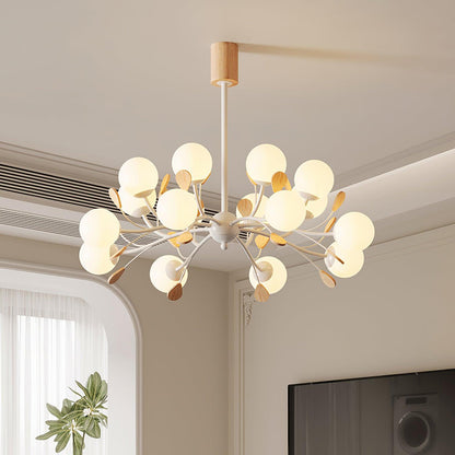 Anaïs Wood Chandelier, Frosted Glass Shades with Metal Frame