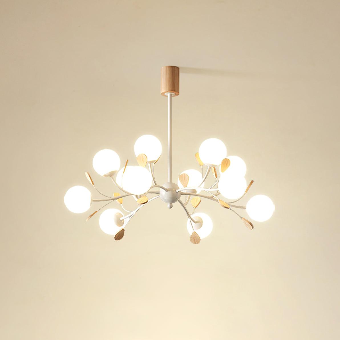 Anaïs Wood Chandelier, Frosted Glass Shades with Metal Frame