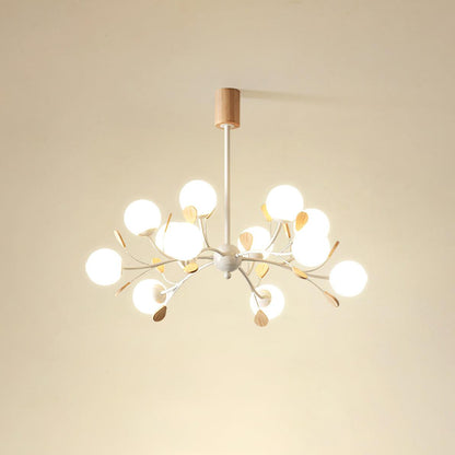 Anaïs Wood Chandelier, Frosted Glass Shades with Metal Frame