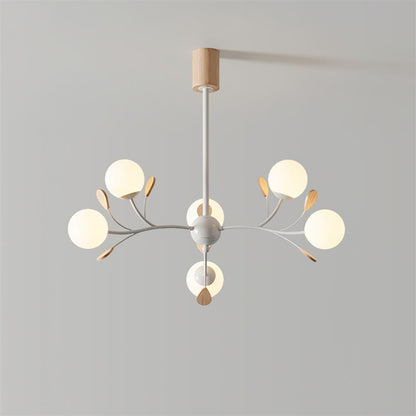 Anaïs Wood Chandelier, Frosted Glass Shades with Metal Frame