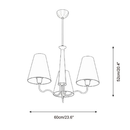 Eléonore Chandelier, Metal Frame with Linen Shades and Wood Accent
