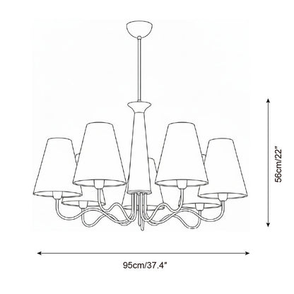 Eléonore Chandelier, Metal Frame with Linen Shades and Wood Accent
