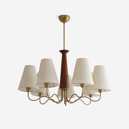 Eléonore Chandelier, Metal Frame with Linen Shades and Wood Accent