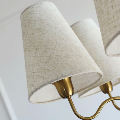 Eléonore Chandelier, Metal Frame with Linen Shades and Wood Accent