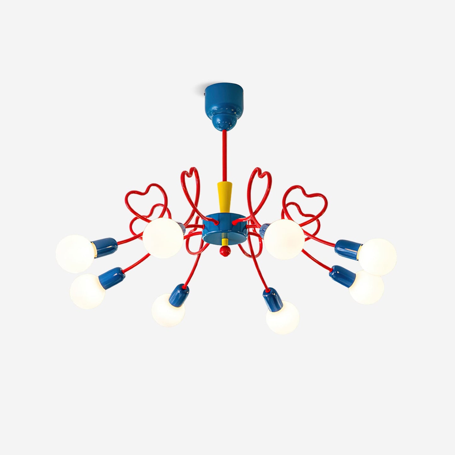 Léa Colorful Chandelier, Frosted Globes with Artistic Metal Arms
