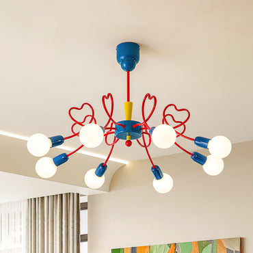 Léa Colorful Chandelier, Frosted Globes with Artistic Metal Arms
