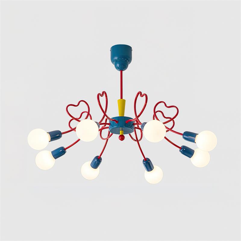 Léa Colorful Chandelier, Frosted Globes with Artistic Metal Arms