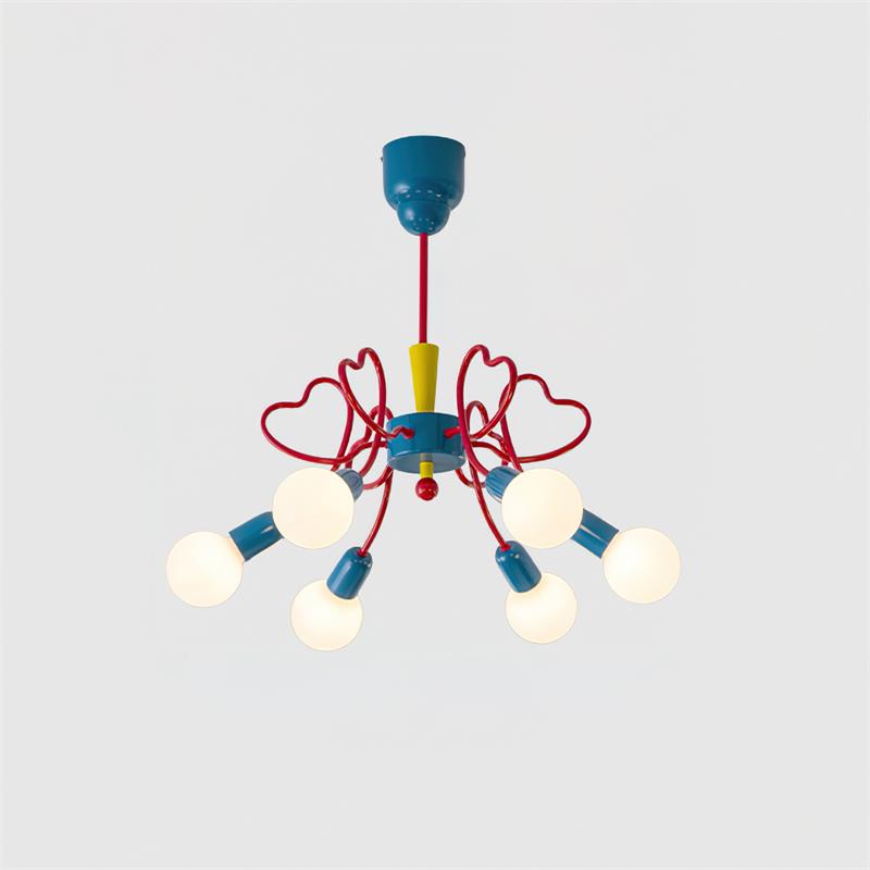 Léa Colorful Chandelier, Frosted Globes with Artistic Metal Arms