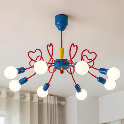 Léa Colorful Chandelier, Frosted Globes with Artistic Metal Arms