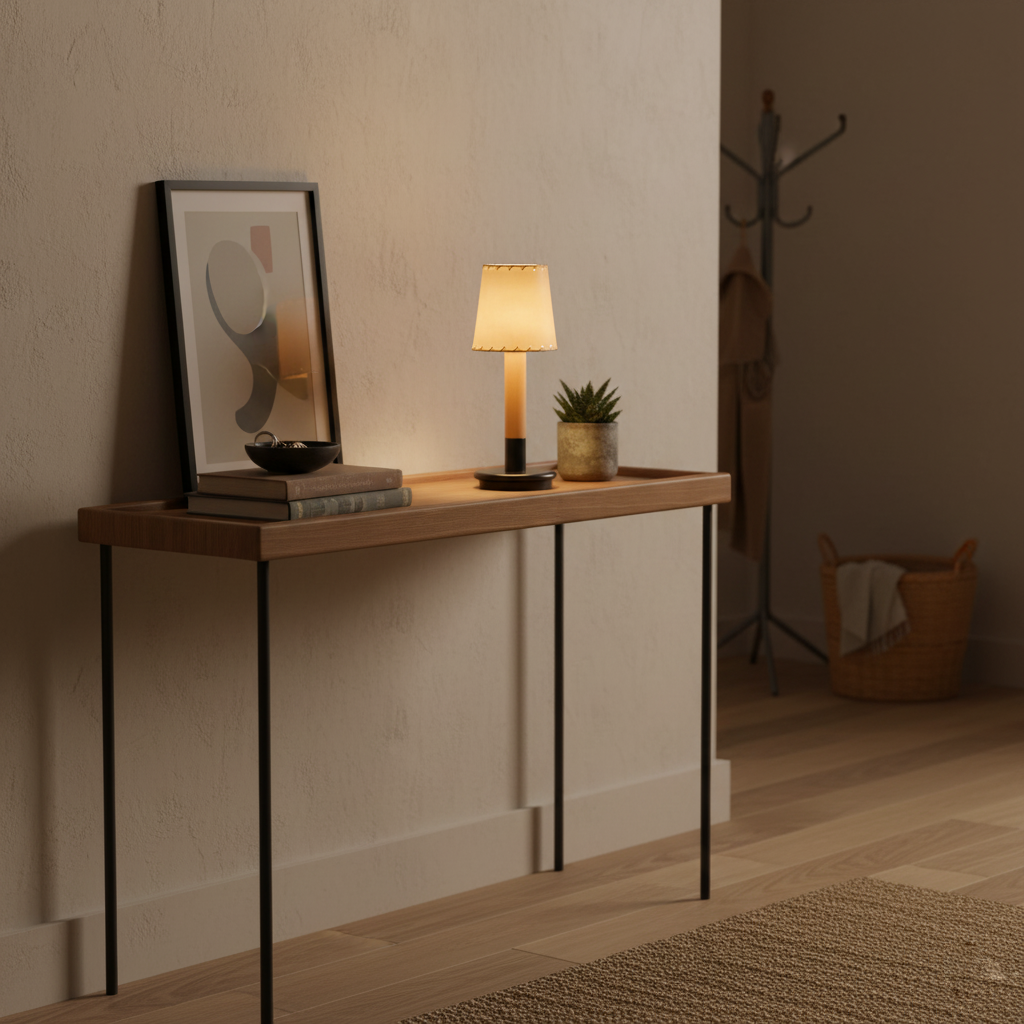 Amelie Portable Wooden LED Table Lamp with Fabric Shade