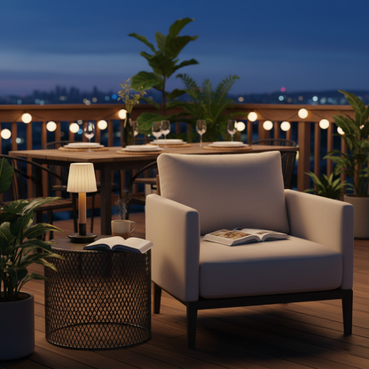 Amelie Portable Wooden LED Table Lamp with Fabric Shade