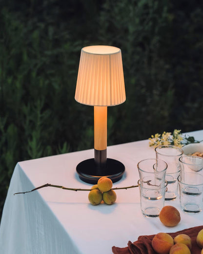 Amelie Portable Wooden LED Table Lamp with Fabric Shade