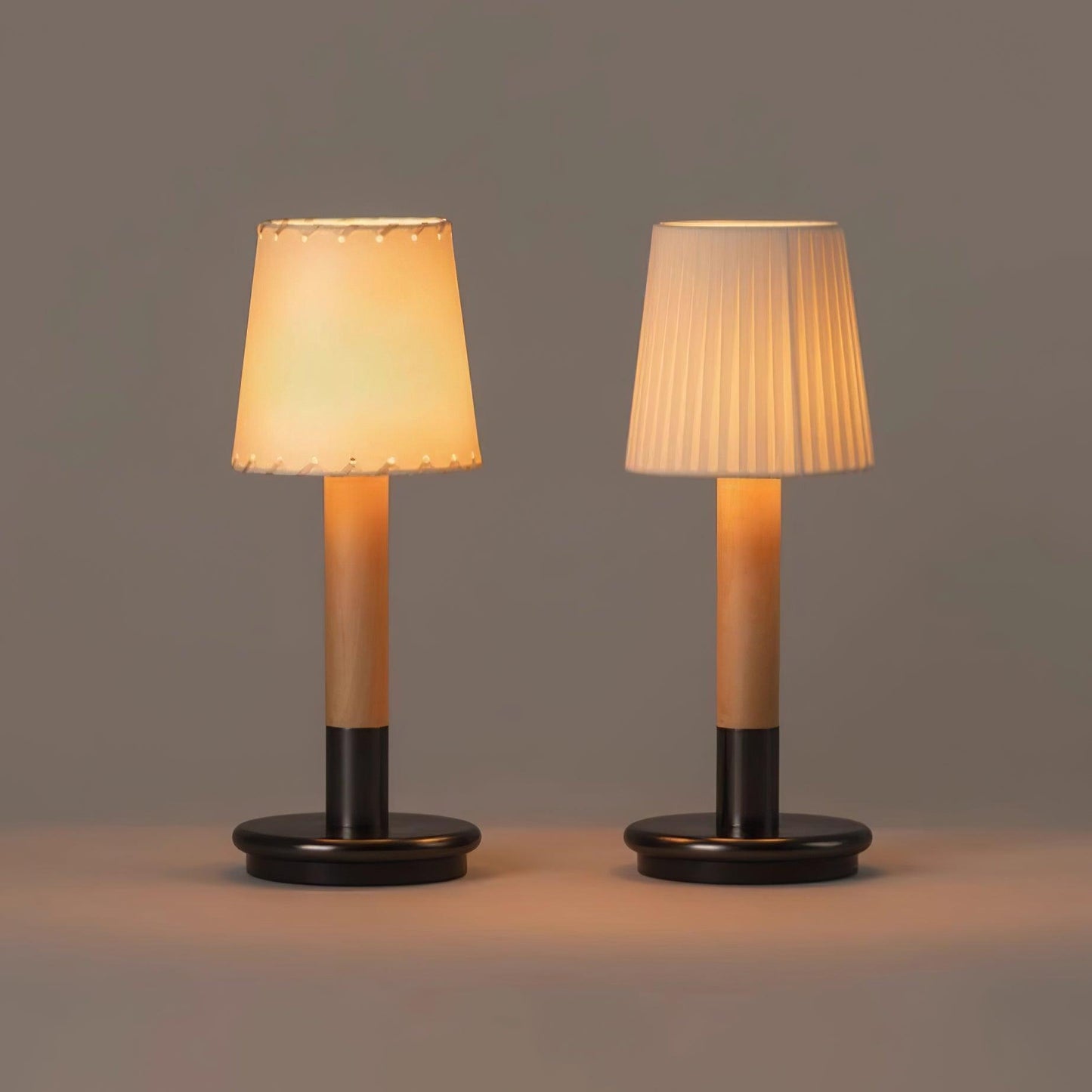 Amelie Portable Wooden LED Table Lamp with Fabric Shade