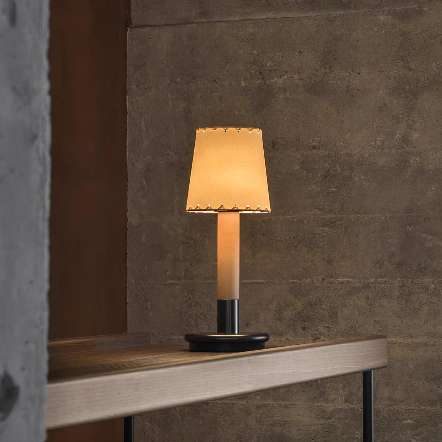 Amelie Portable Wooden LED Table Lamp with Fabric Shade