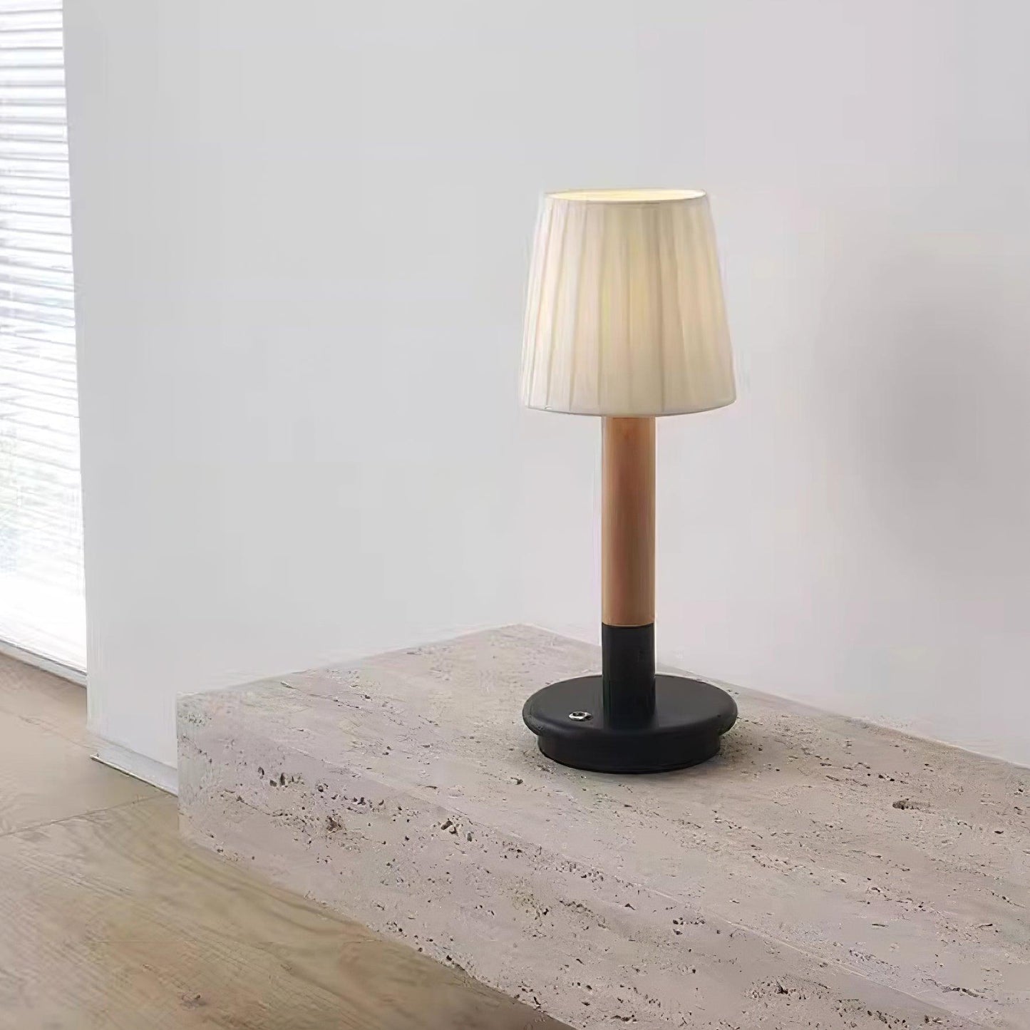 Amelie Portable Wooden LED Table Lamp with Fabric Shade